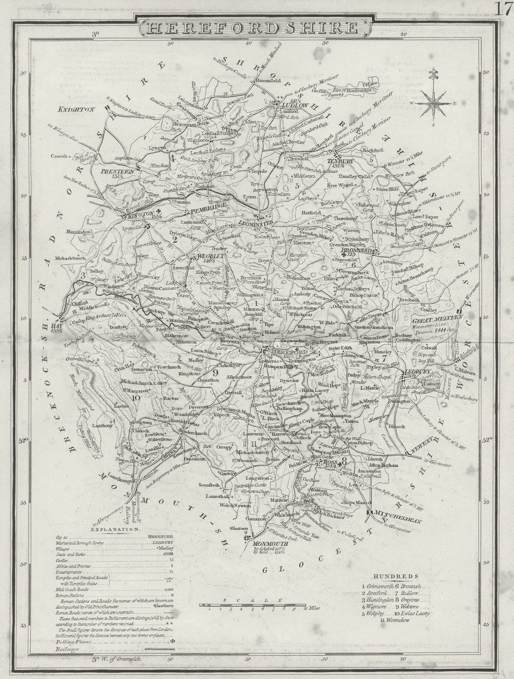HEREFORD. Herefordshire. Archer Dugdale c1840 old antique map plan chart