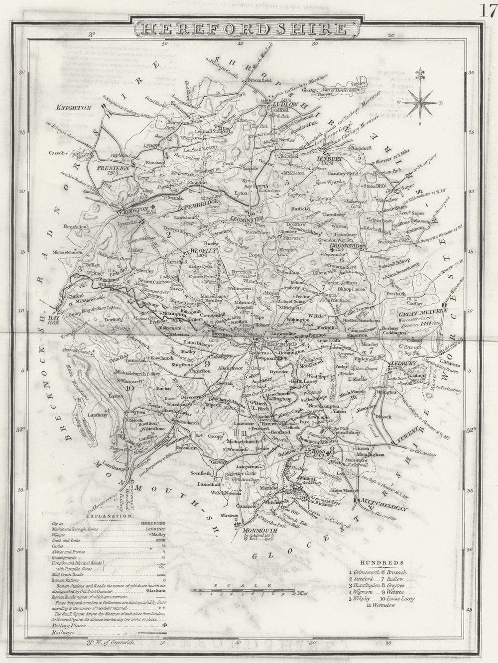 HEREFORD. Herefordshire. Archer Dugdale c1840 old antique map plan chart