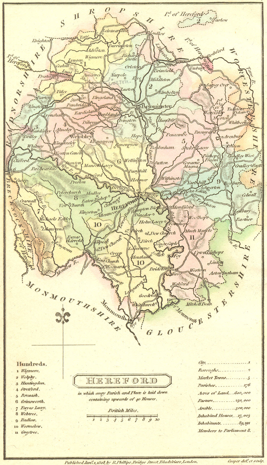 HEREFORD. Capper. Scarce 1813 old antique vintage map plan chart