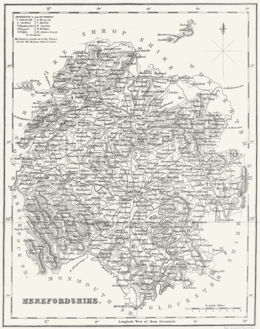 HEREFORD. Herefordshire. Fullarton 1834 old antique vintage map plan chart