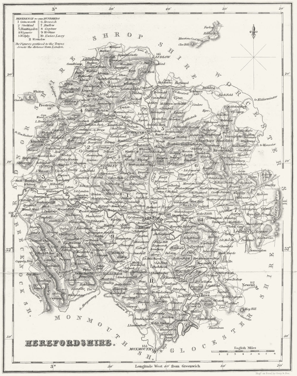 HEREFORD. Herefordshire. Fullarton 1836 old antique vintage map plan chart