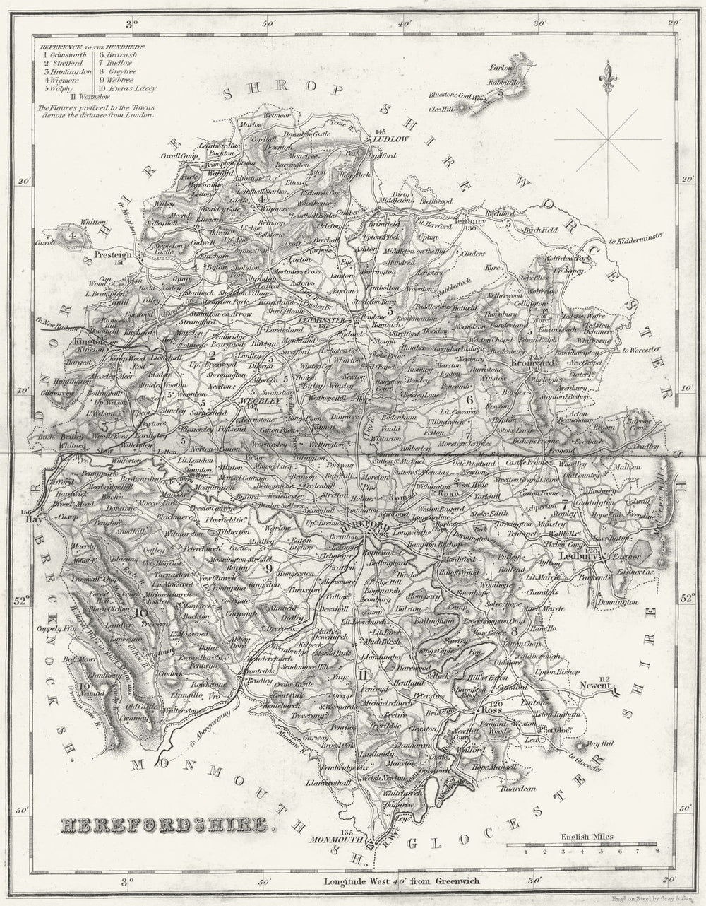 HEREFORD. Herefordshire. Fullarton 1844 old antique vintage map plan chart