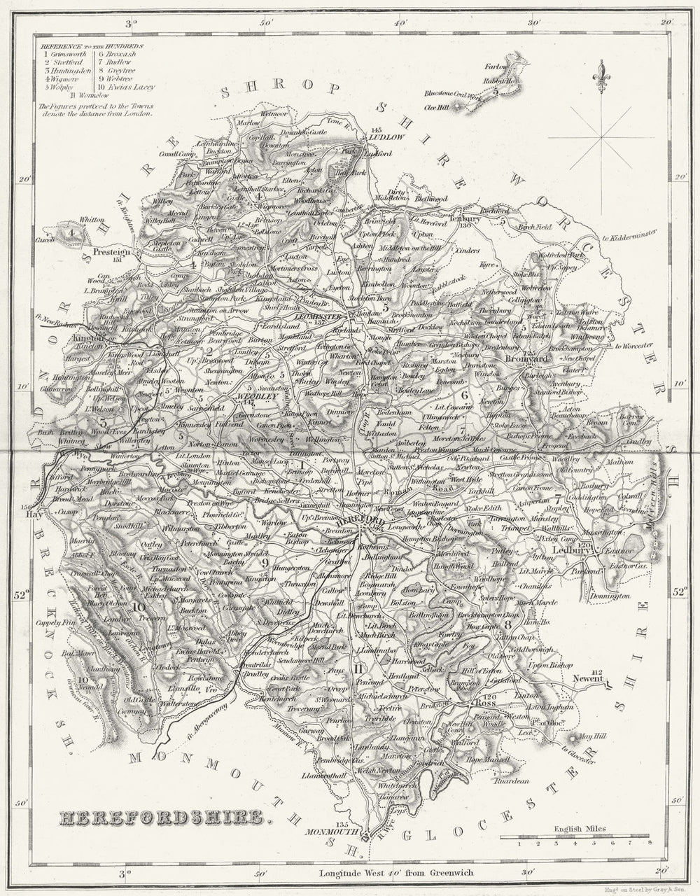 HEREFORD. Herefordshire. Fullarton 1844 old antique vintage map plan chart
