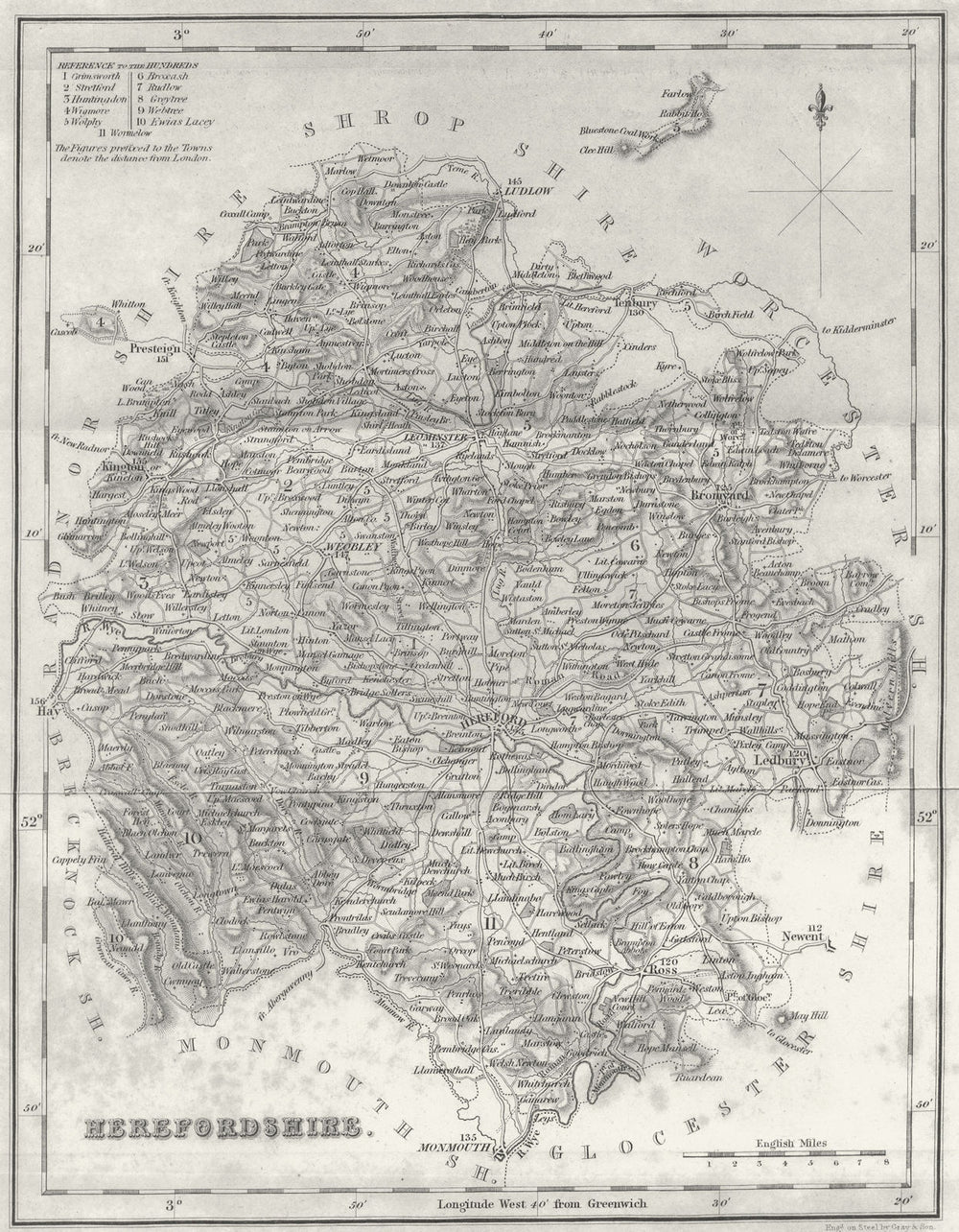 HEREFORD. Herefordshire. Fullarton 1844 old antique vintage map plan chart
