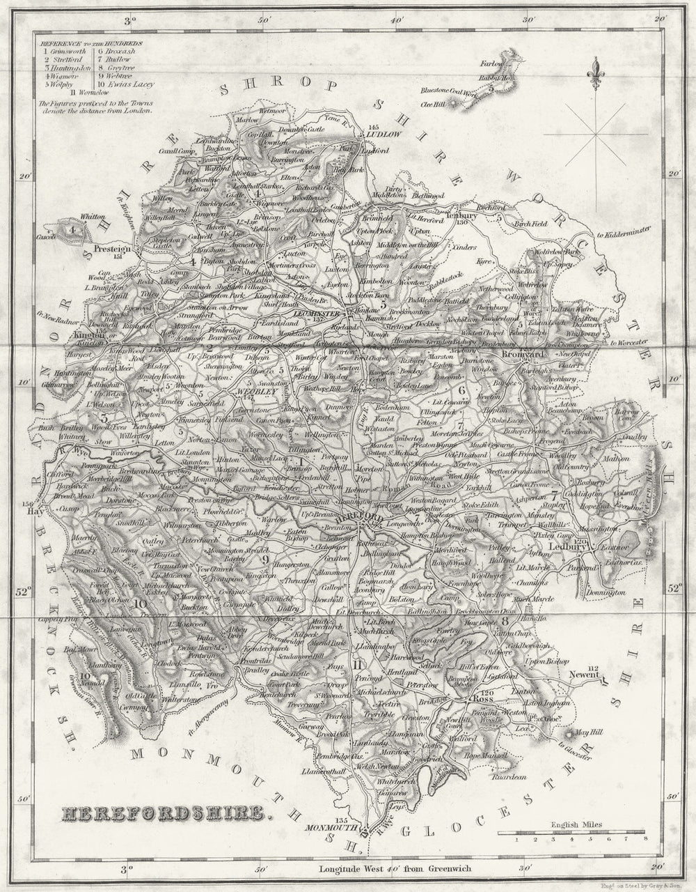 HEREFORD. Herefordshire. Fullarton 1844 old antique vintage map plan chart