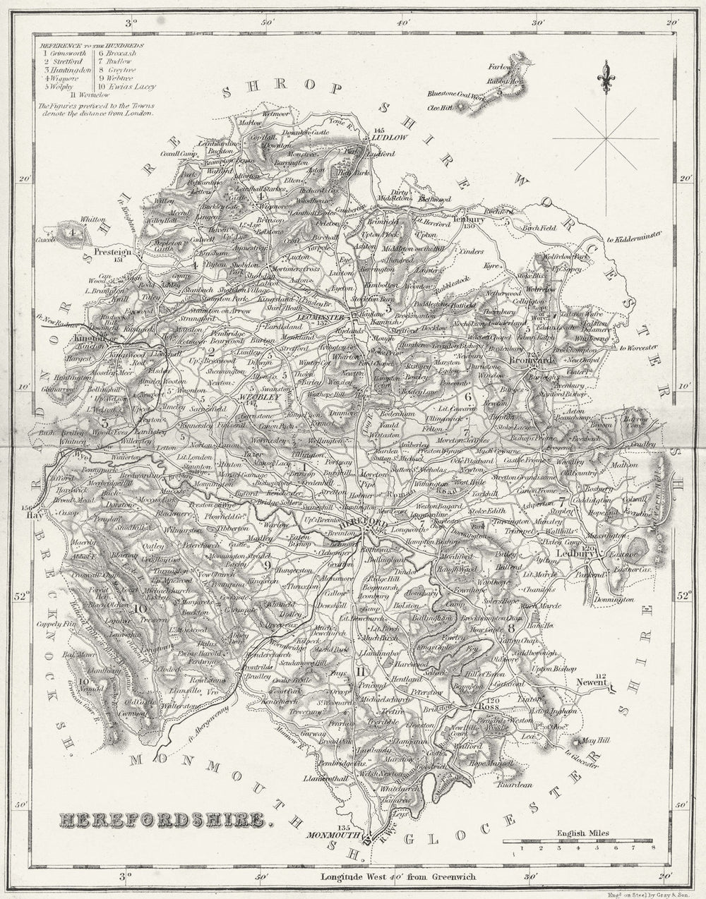 HEREFORD. Herefordshire. Fullarton 1844 old antique vintage map plan chart