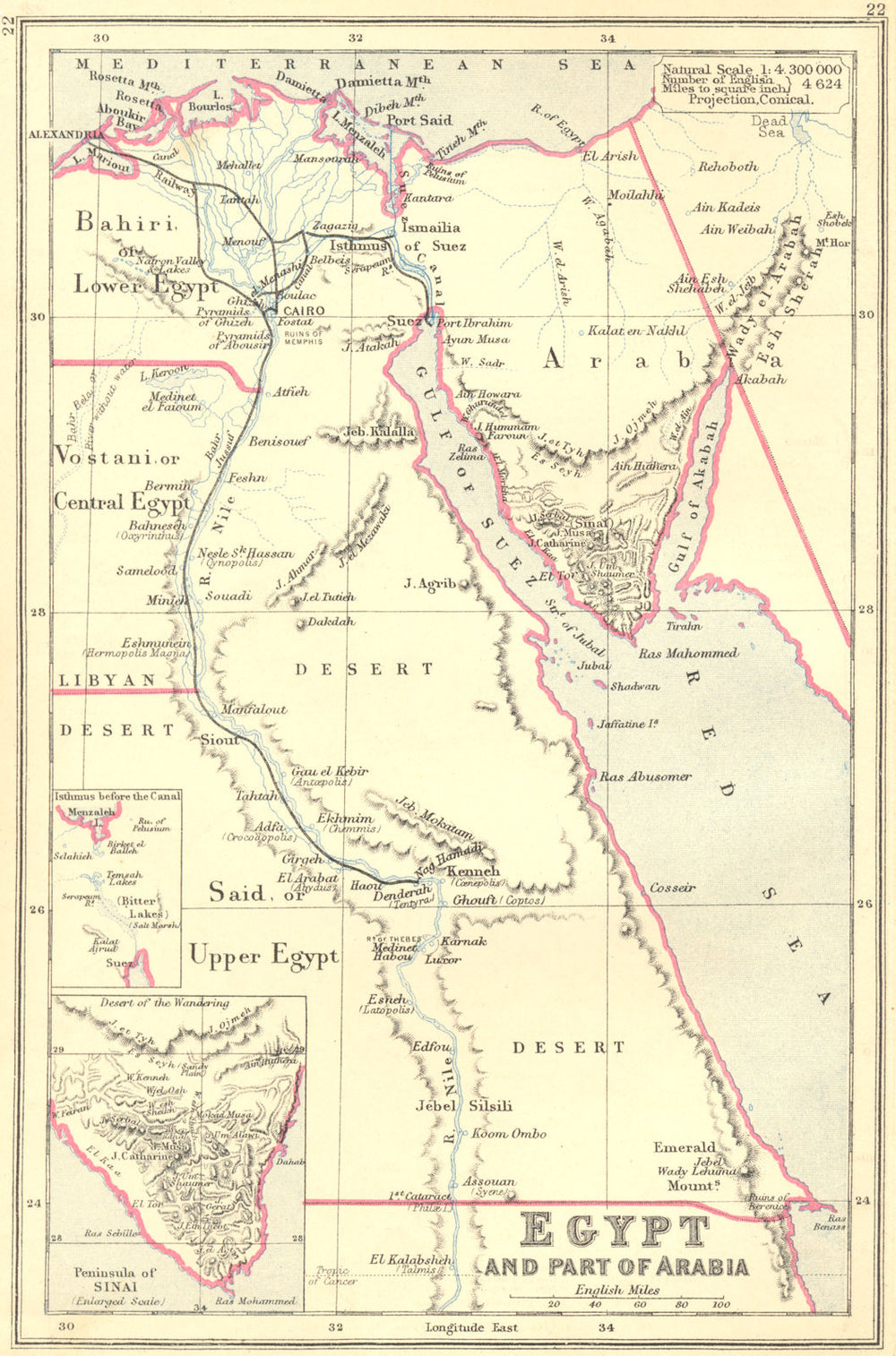 EGYPT. & Arabia. Upper NUBIA Sudan. LONGMANS 1897 old antique map plan chart