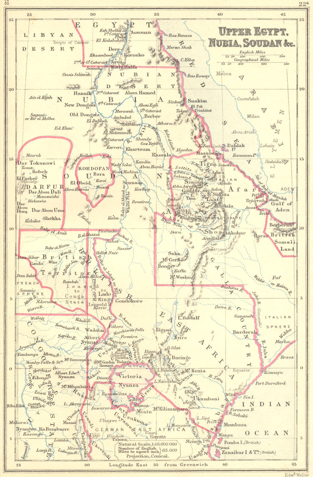 EGYPT. Upper, Nubia, Sudan. LONGMANS 1897 old antique vintage map plan chart