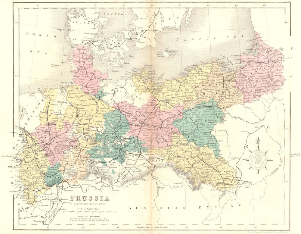 GERMANY. Prussia(post war of 1866). Mackenzie 1868 old antique map plan chart