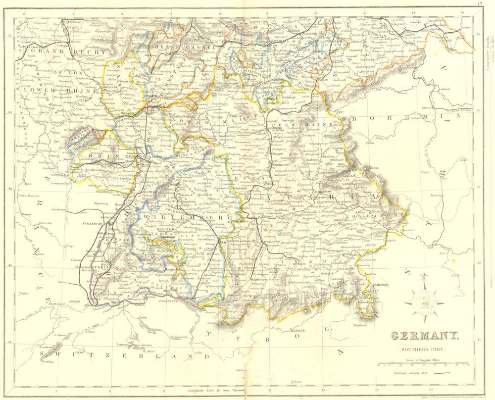 GERMANY. South. Archer 1850 old antique vintage map plan chart
