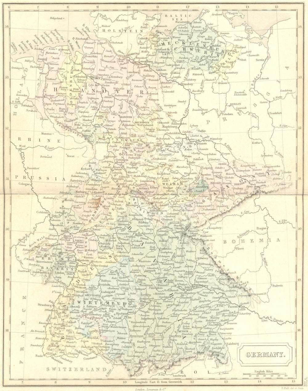 GERMANY. Hall 1850 old antique vintage map plan chart