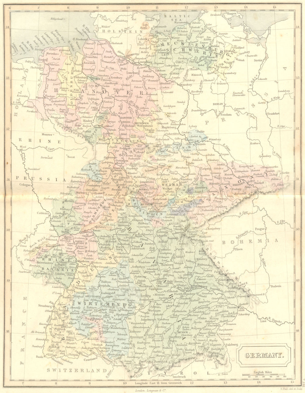 GERMANY. Hall 1851 old antique vintage map plan chart