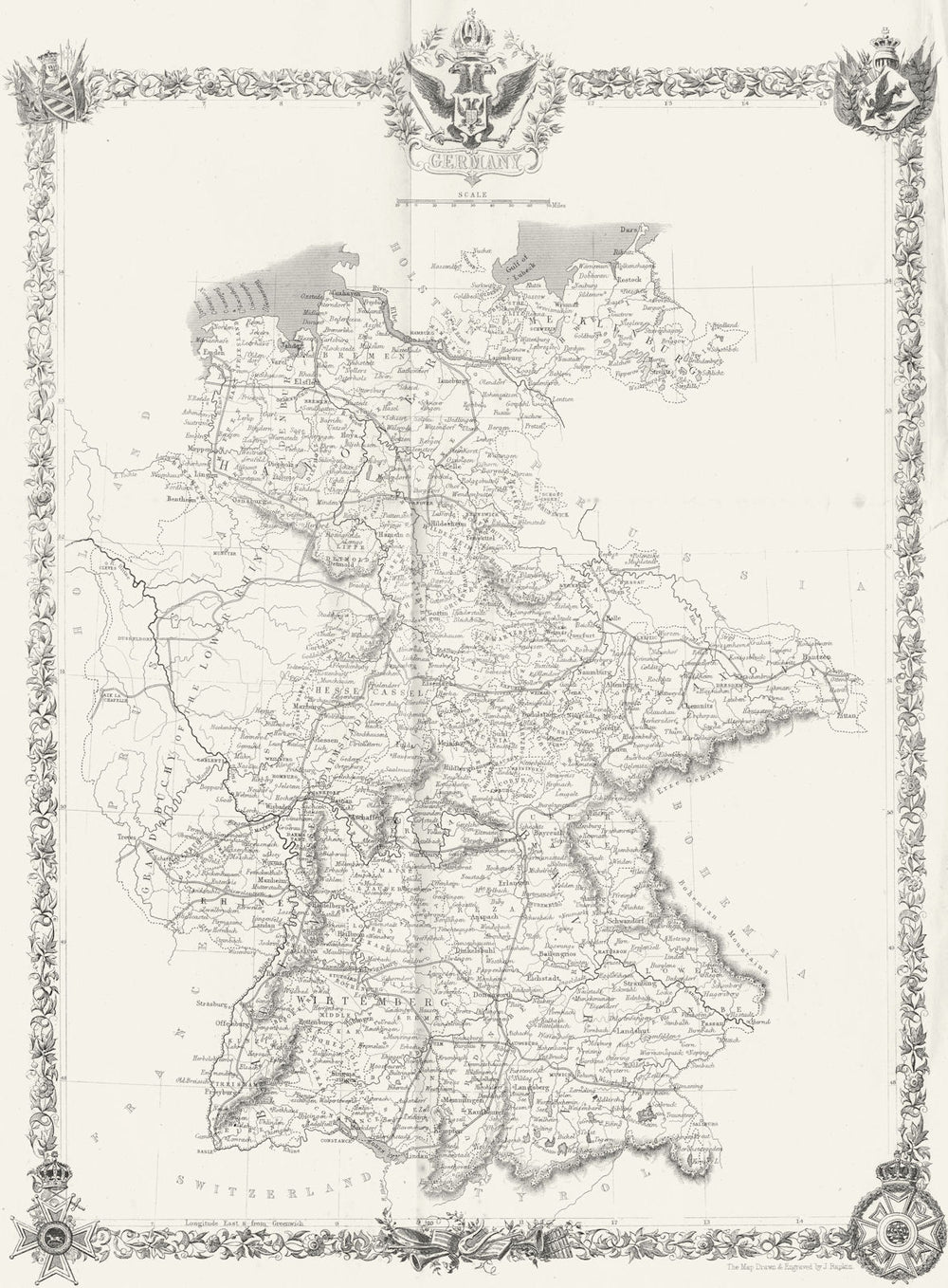 GERMANY. Rapkin 1860 old antique vintage map plan chart