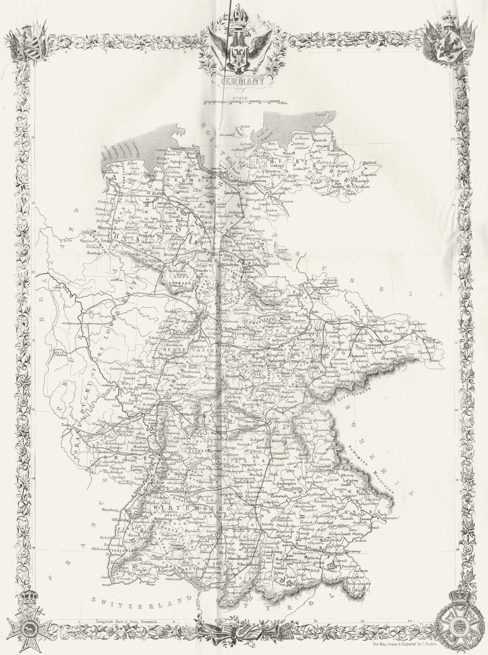 GERMANY. Rapkin 1850 old antique vintage map plan chart