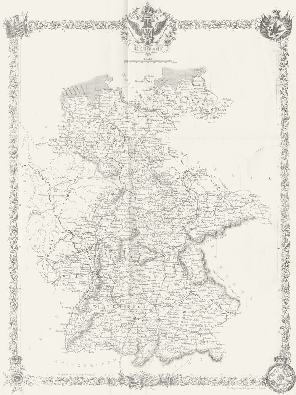 GERMANY. Rapkin Wright 1860 old antique vintage map plan chart