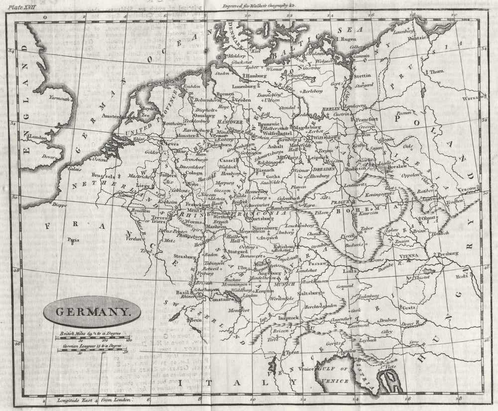 GERMANY. Walker  1795 old antique vintage map plan chart