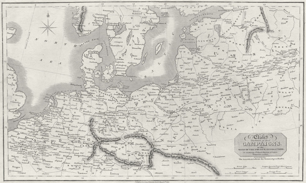 EUROPE. French Revolution wars 1803-13 BAINES 1817 old antique map plan chart