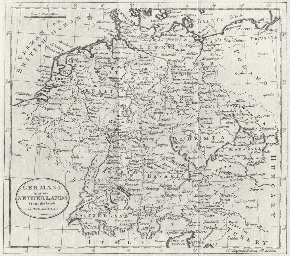 GERMANY. & Netherlands. Benelux. Guthrie 1787 old antique map plan chart