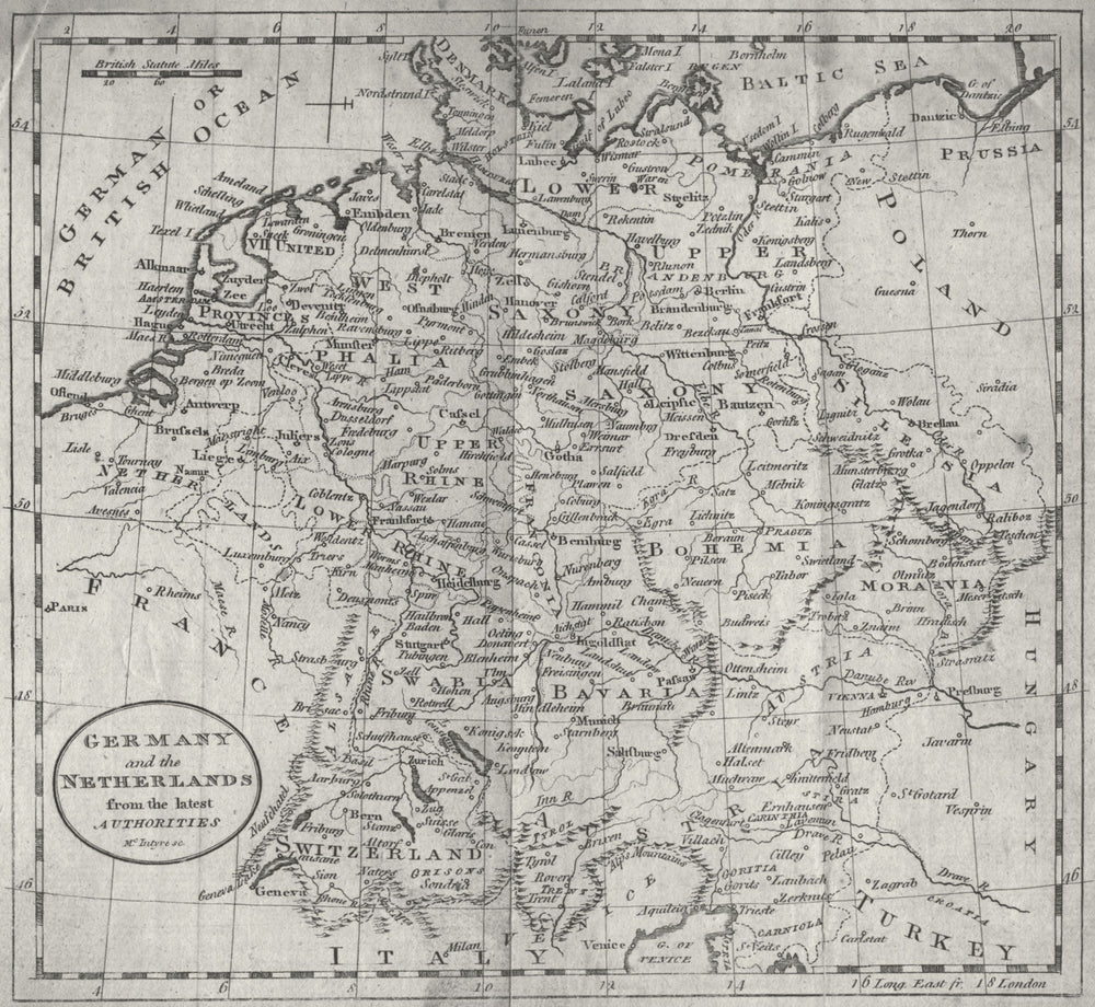 GERMANY. & Netherlands. Benelux. Mcintyre 1780 old antique map plan chart