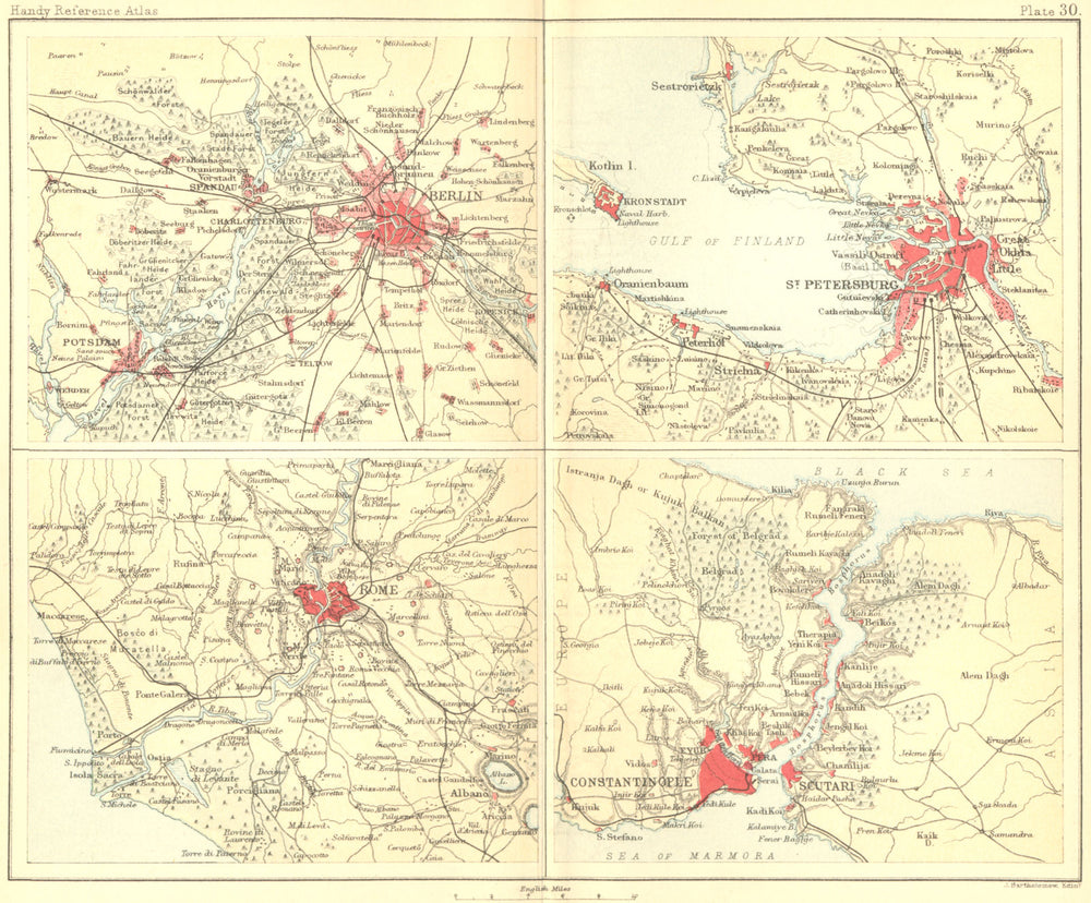 PLANS. Berlin, St Petersburg, Rome, Istanbul 1888 old antique map chart