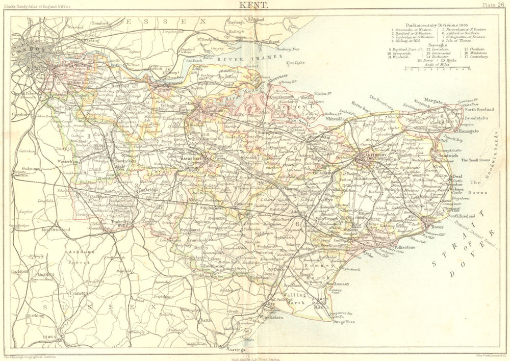 KENT. Black; shows 'Proposed Channel Tunnel' 1892 old antique map plan chart