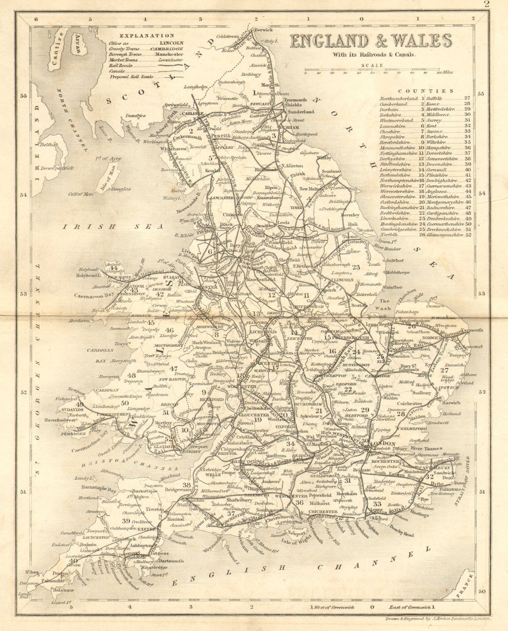 ENGLAND & WALES. Antique map showing railways & canals. ARCHER/DUGDALE c1840
