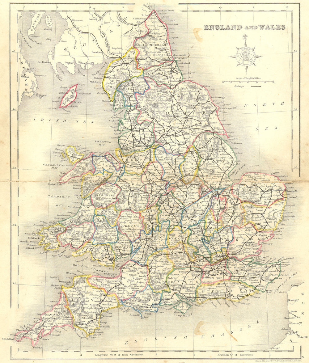 UK. England Wales. Archer 1850 old antique vintage map plan chart
