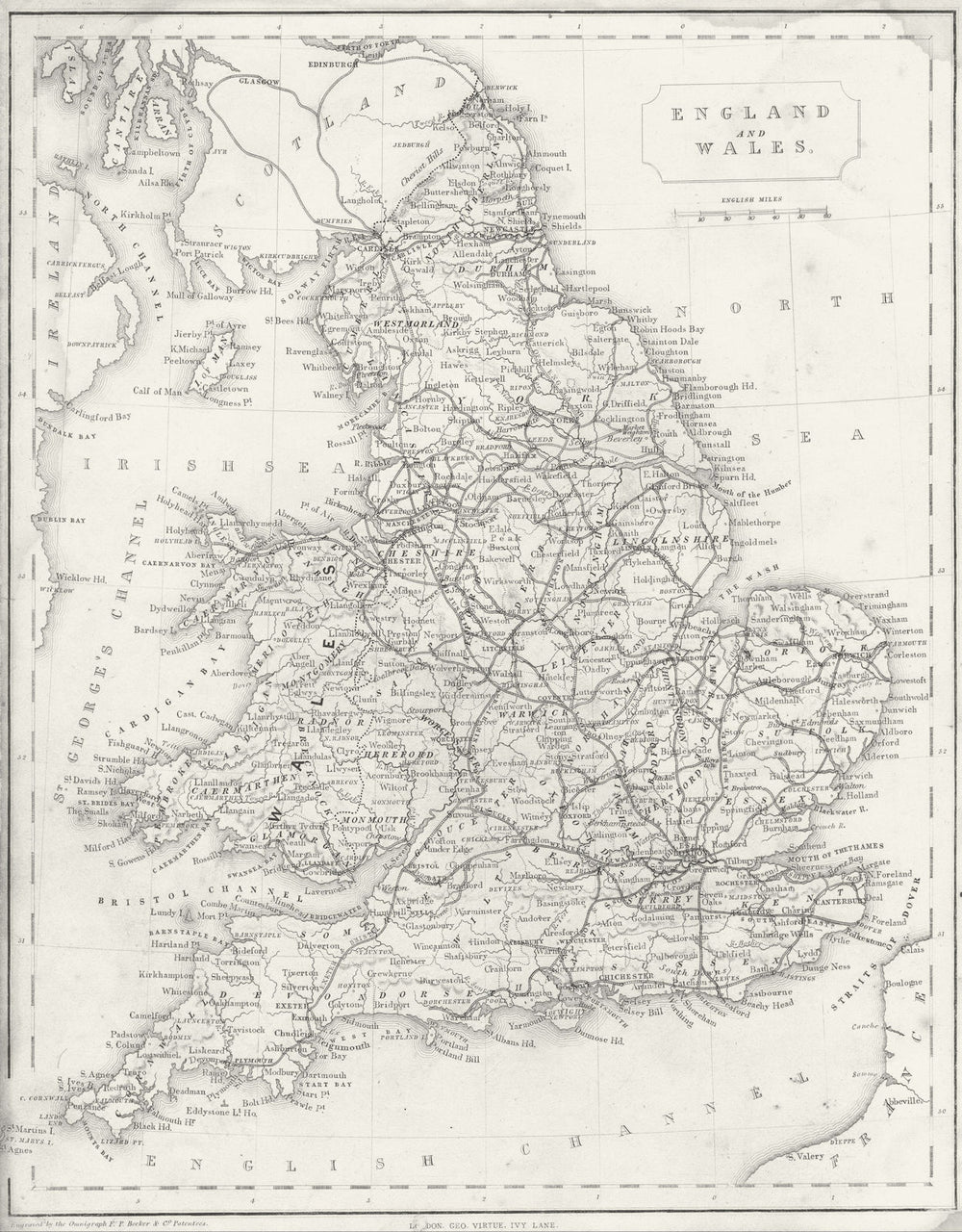 UK. England Wales. Barclay Virtue railways 1848 old antique map plan chart