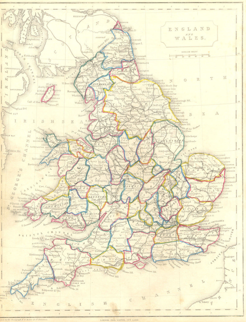UK. England Wales. Becker 1848 old antique vintage map plan chart
