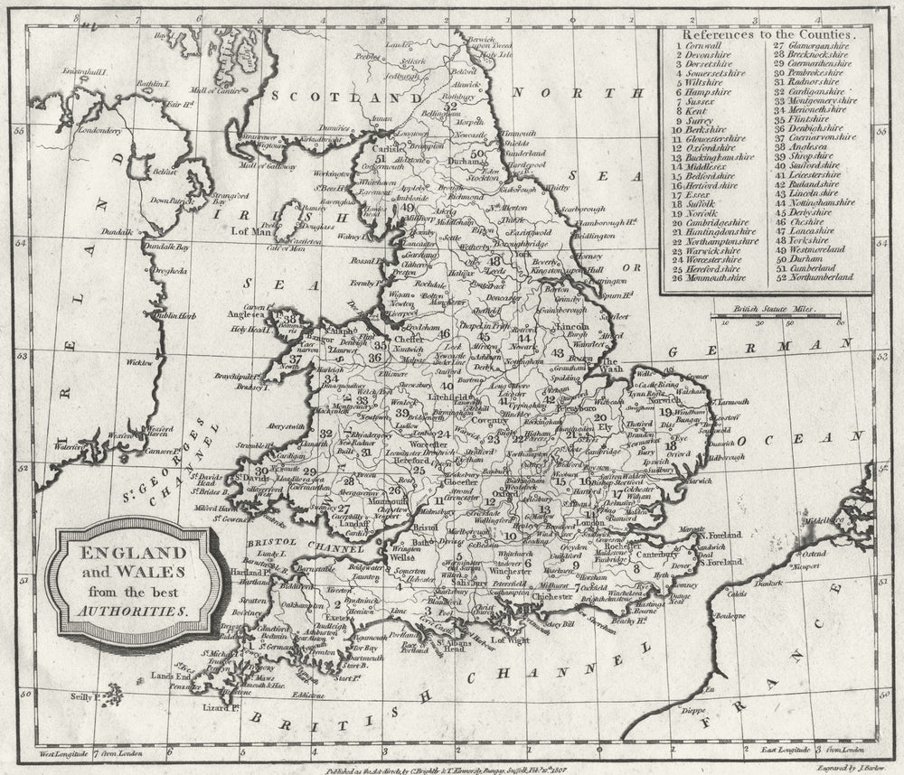 UK. England Wales. Blomfield 1807 old antique vintage map plan chart