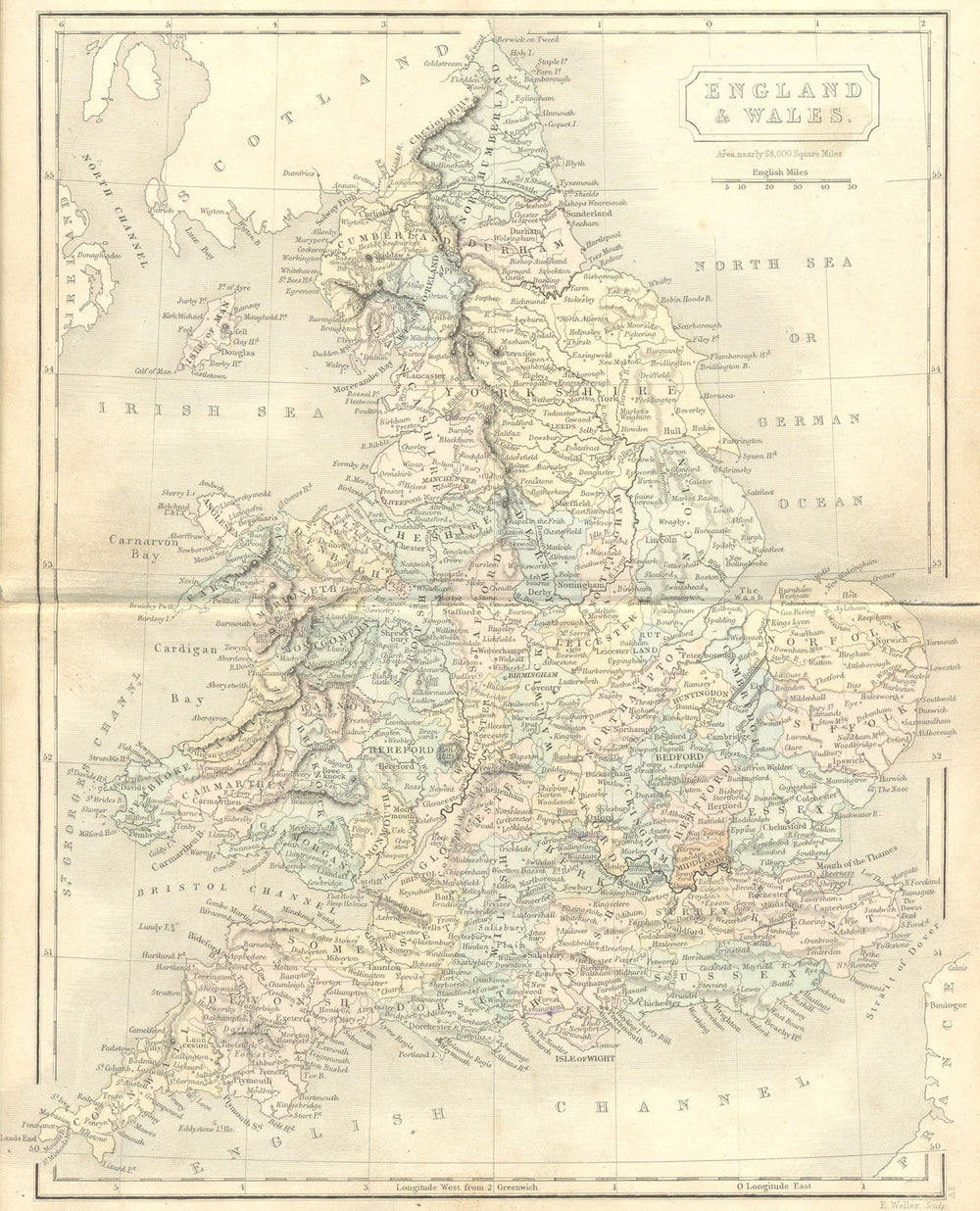 ENGLAND. England Wales. Butler 1869 old antique vintage map plan chart