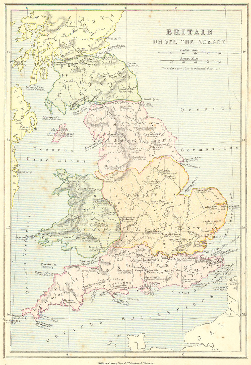 UK. Britain under Romans. England Wales Collins 1870 old antique map chart