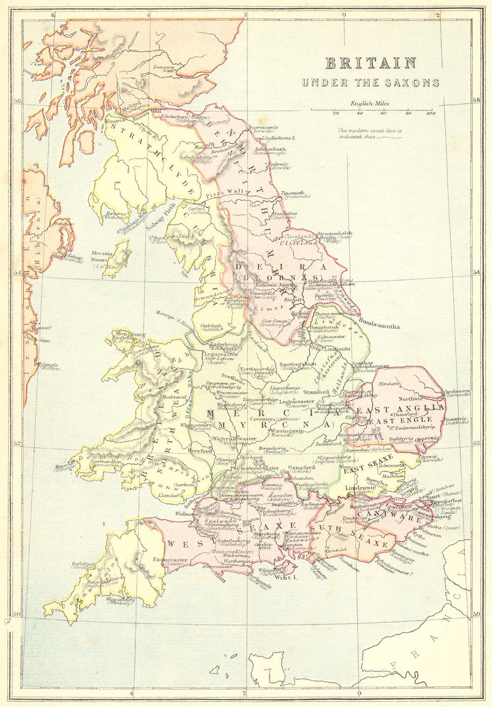 UK. Britain under Saxons. England Wales Collins 1870 old antique map chart