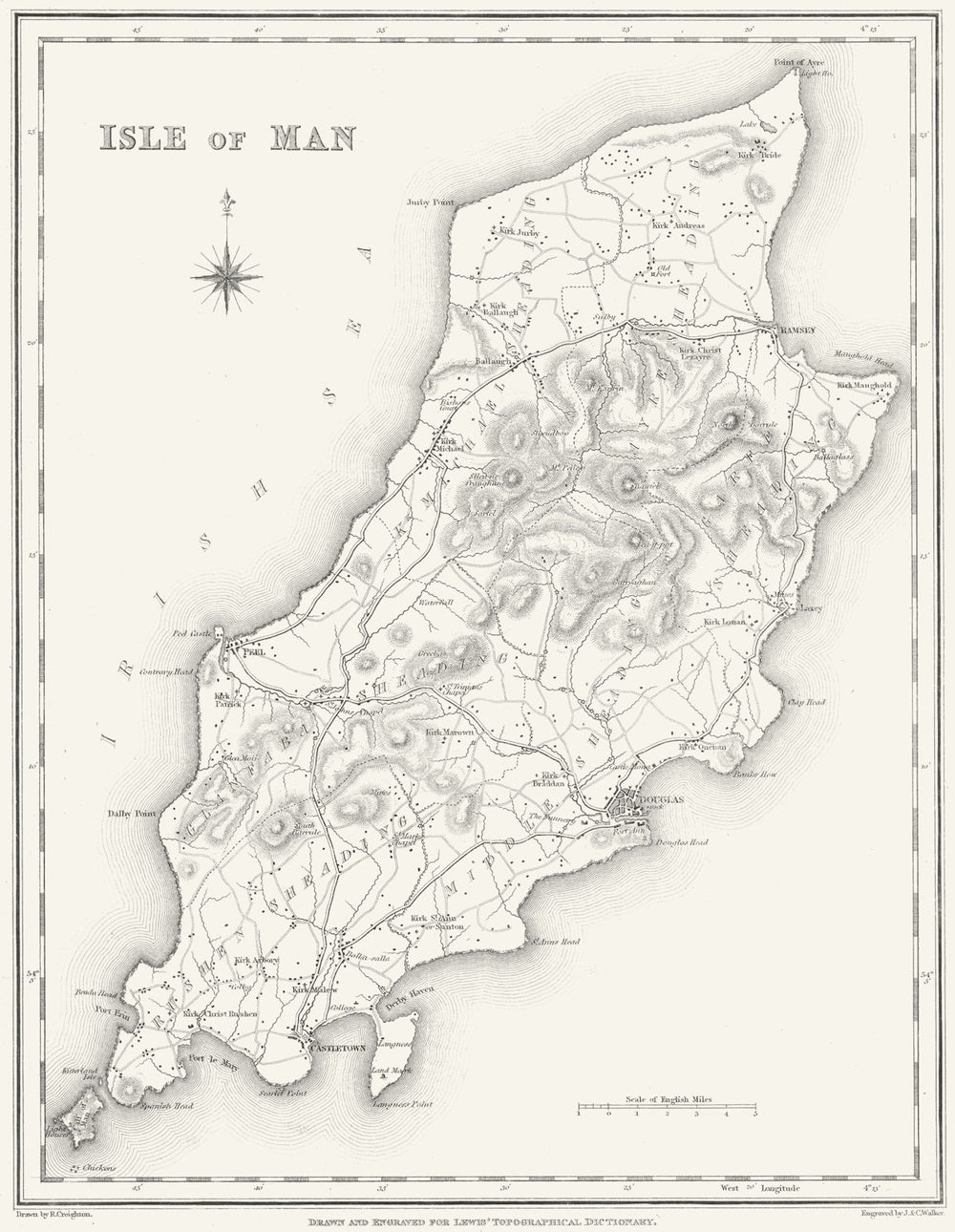 IOM. Isle of Man. Lewis 1831 old antique vintage map plan chart
