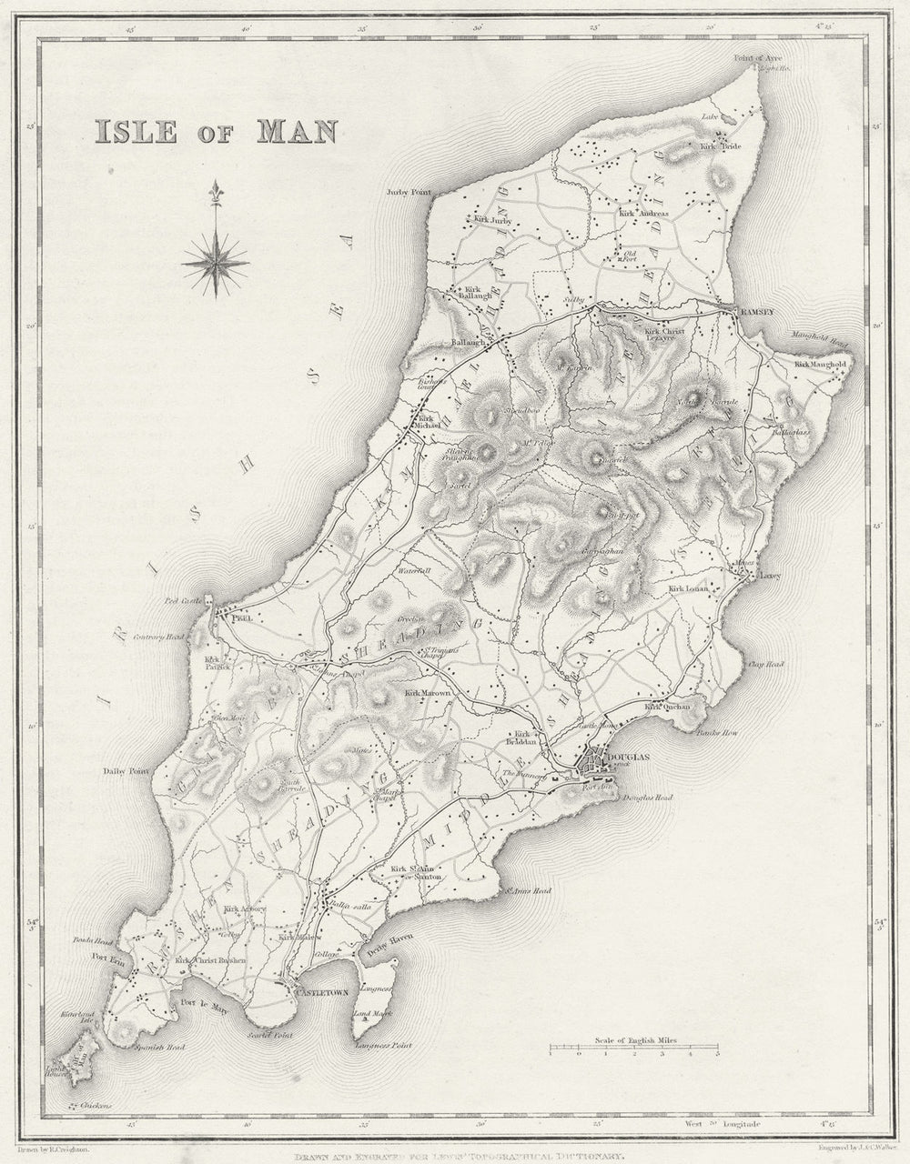 IOM. Isle of Man. Lewis 1835 old antique vintage map plan chart