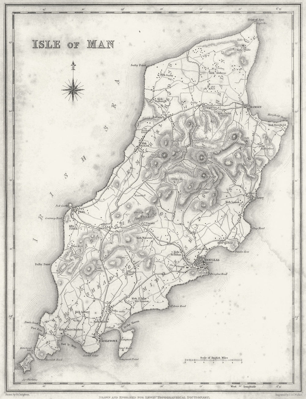 IOM. Isle of Man. Lewis 1831 old antique vintage map plan chart