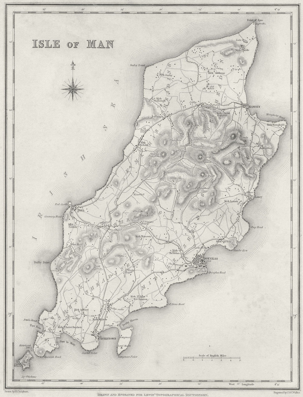 IOM. Isle of Man. Lewis 1831 old antique vintage map plan chart