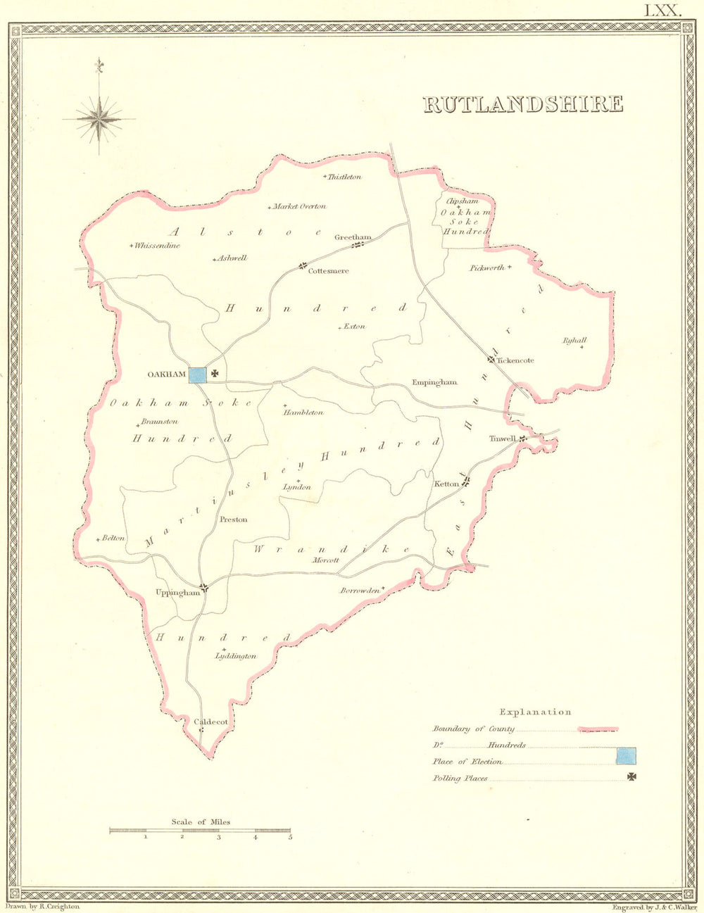 RUTLAND. Rutlandshire. Creighton Walker 1835 old antique map plan chart