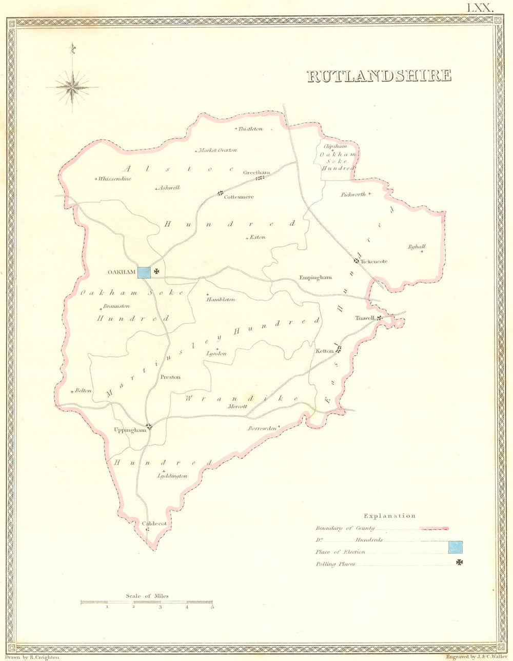RUTLAND. Rutlandshire. Creighton Walker 1835 old antique map plan chart