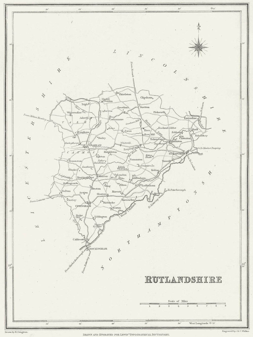 RUTLAND. Rutlandshire. Lewis 1835 old antique vintage map plan chart