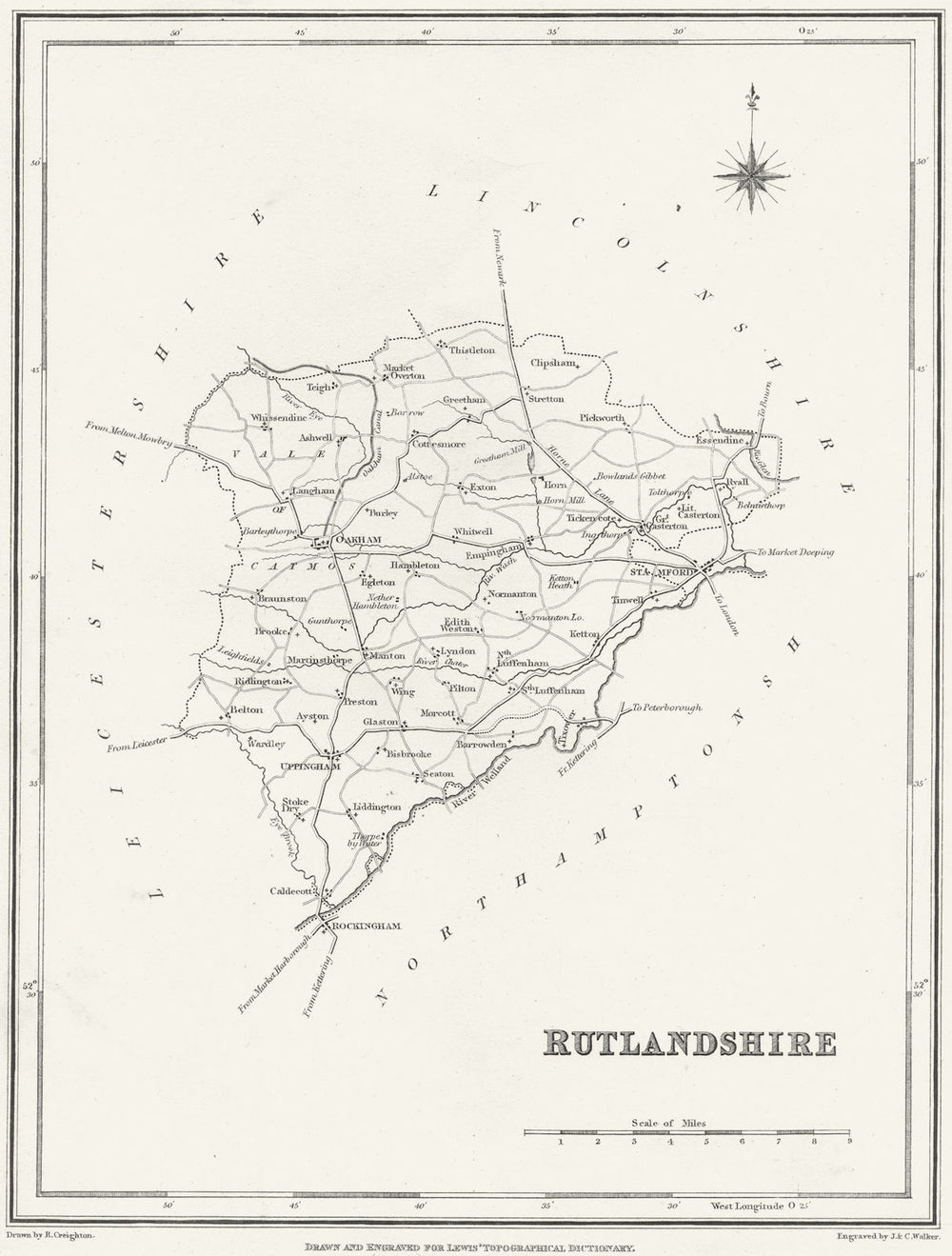 RUTLAND. Rutlandshire. Lewis c1841 old antique vintage map plan chart