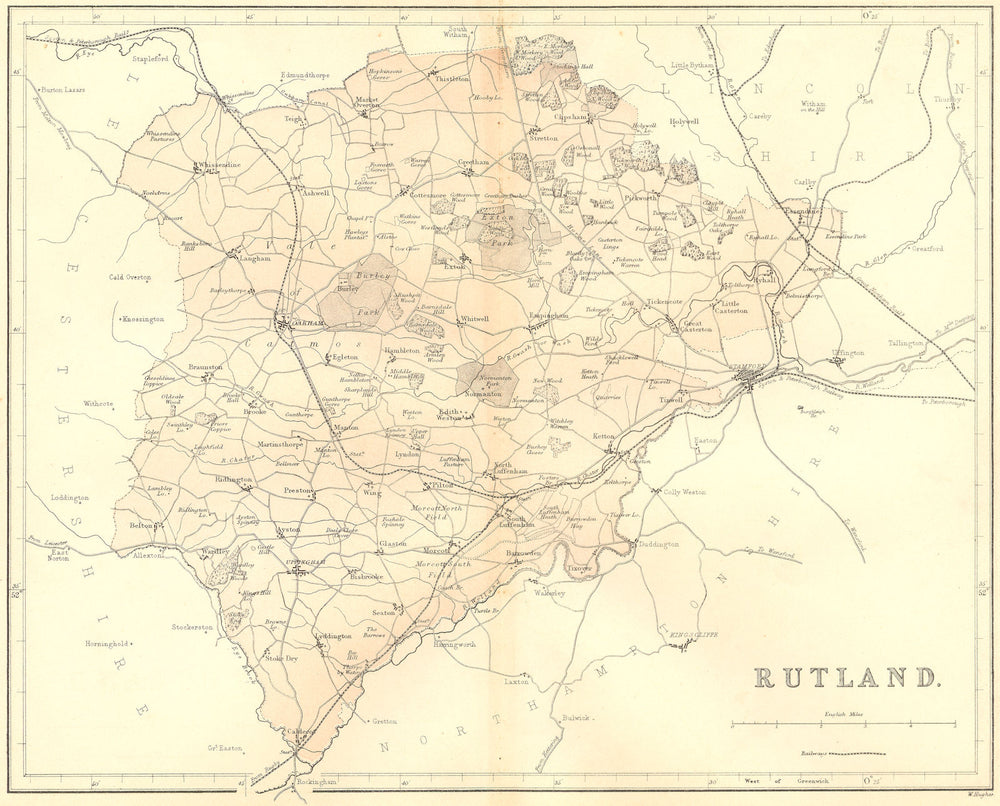 RUTLAND. Virtue 1860 old antique vintage map plan chart
