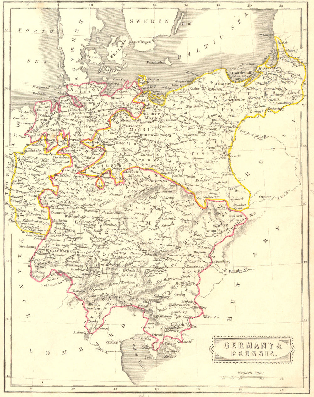 GERMANY. & Prussia. BLAIR Baltic to Venice 1860 old antique map plan chart