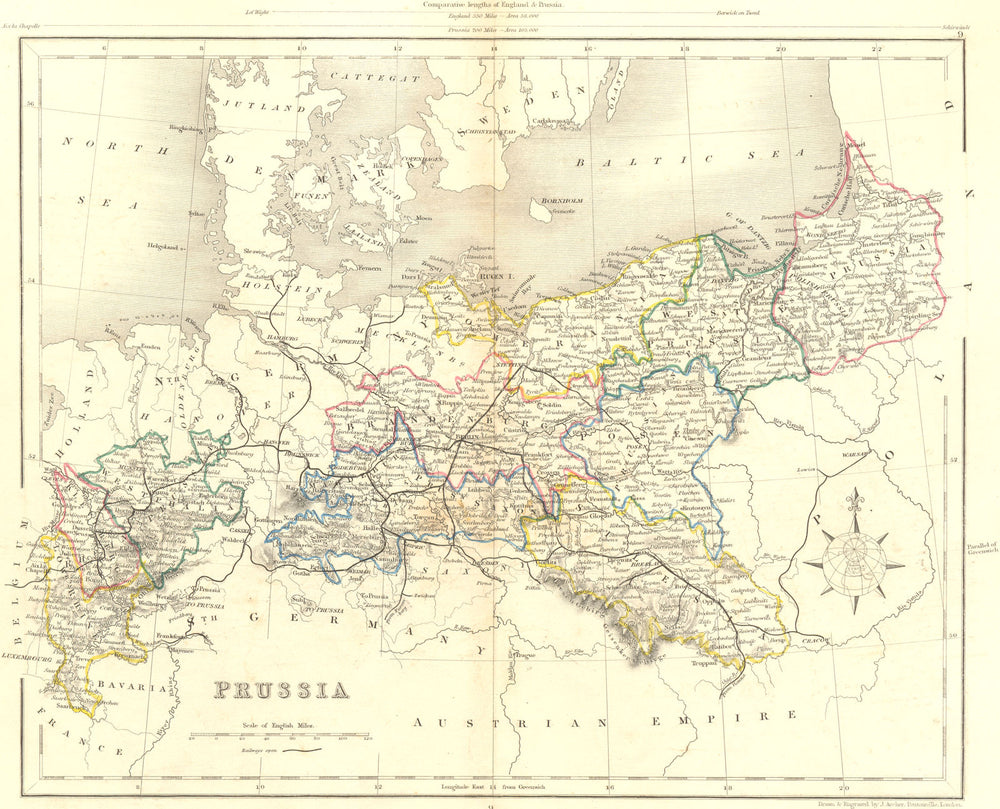 GERMANY. Prussia. Collins HG 1850 old antique vintage map plan chart