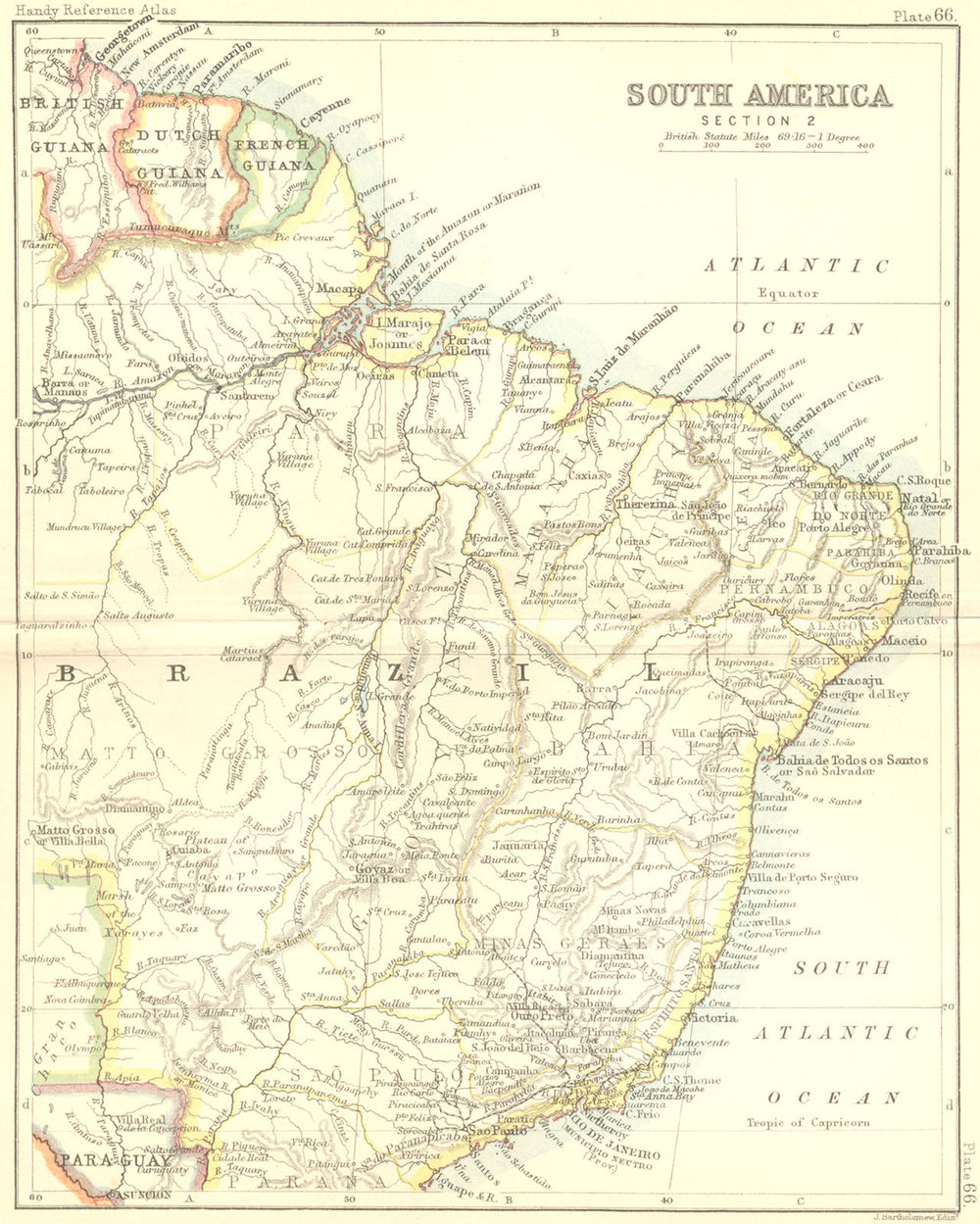BRAZIL. South America. Bartholomew Walker 1888 old antique map plan chart