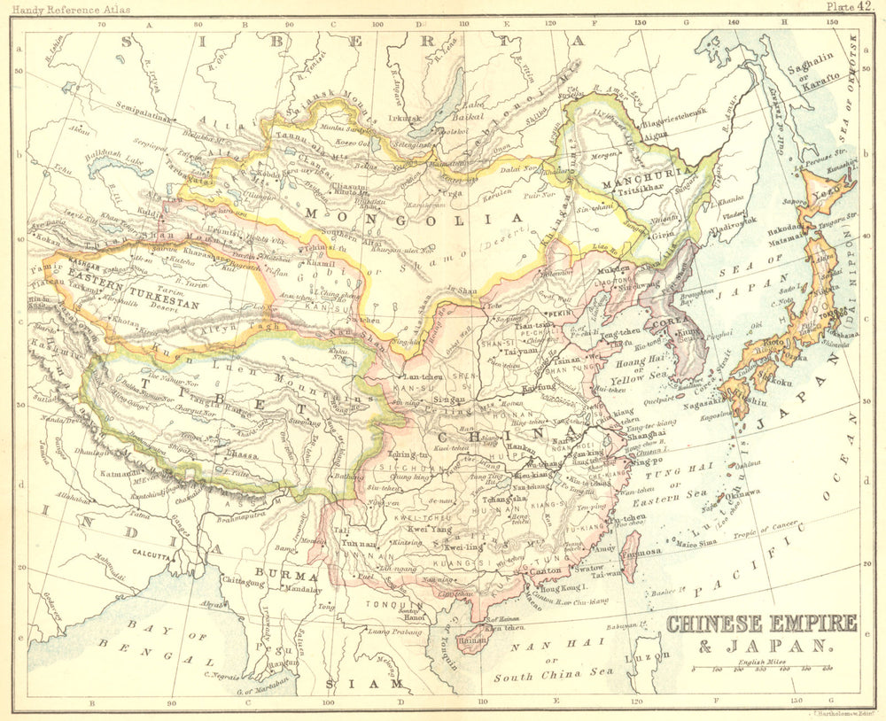 JAPAN. China &. Bartholomew Walker 1888 old antique vintage map plan chart