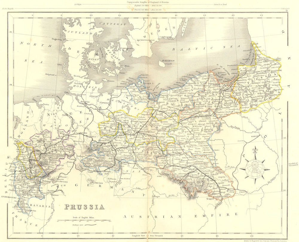 GERMANY. Prussia. Archer 1850 old antique vintage map plan chart