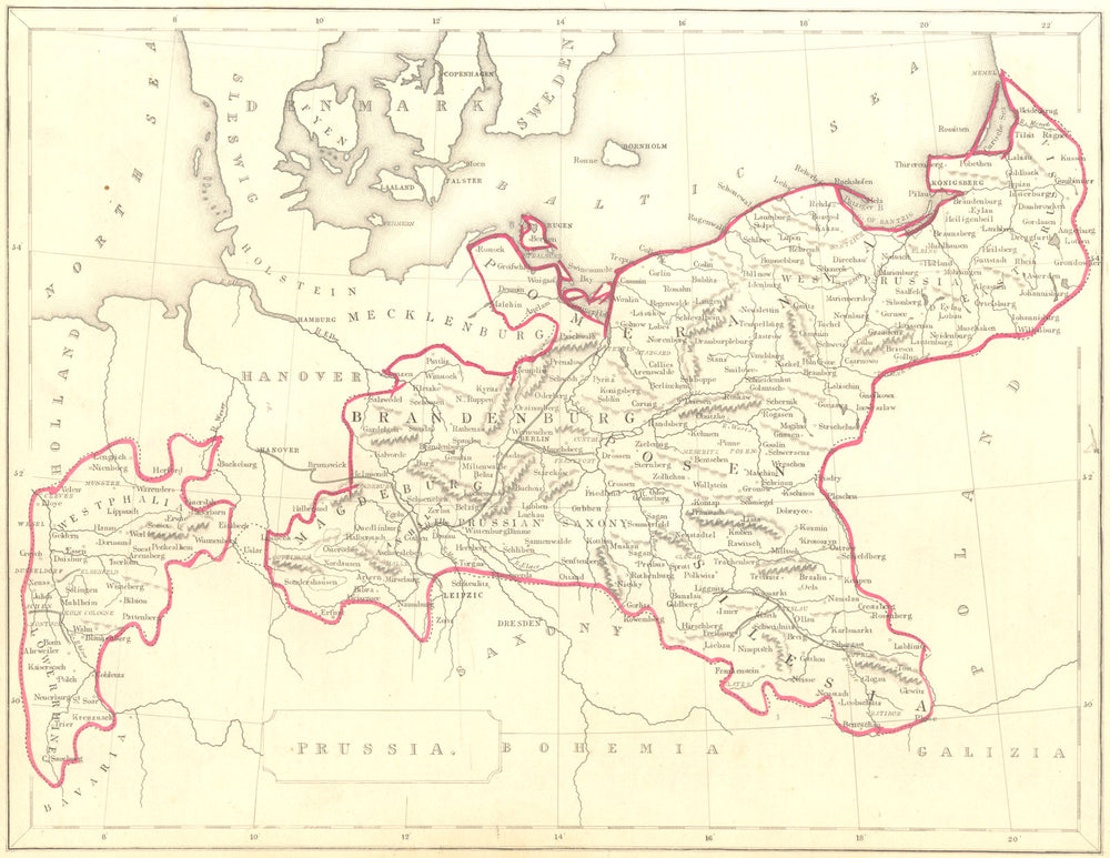GERMANY. Prussia. Becker 1848 old antique vintage map plan chart