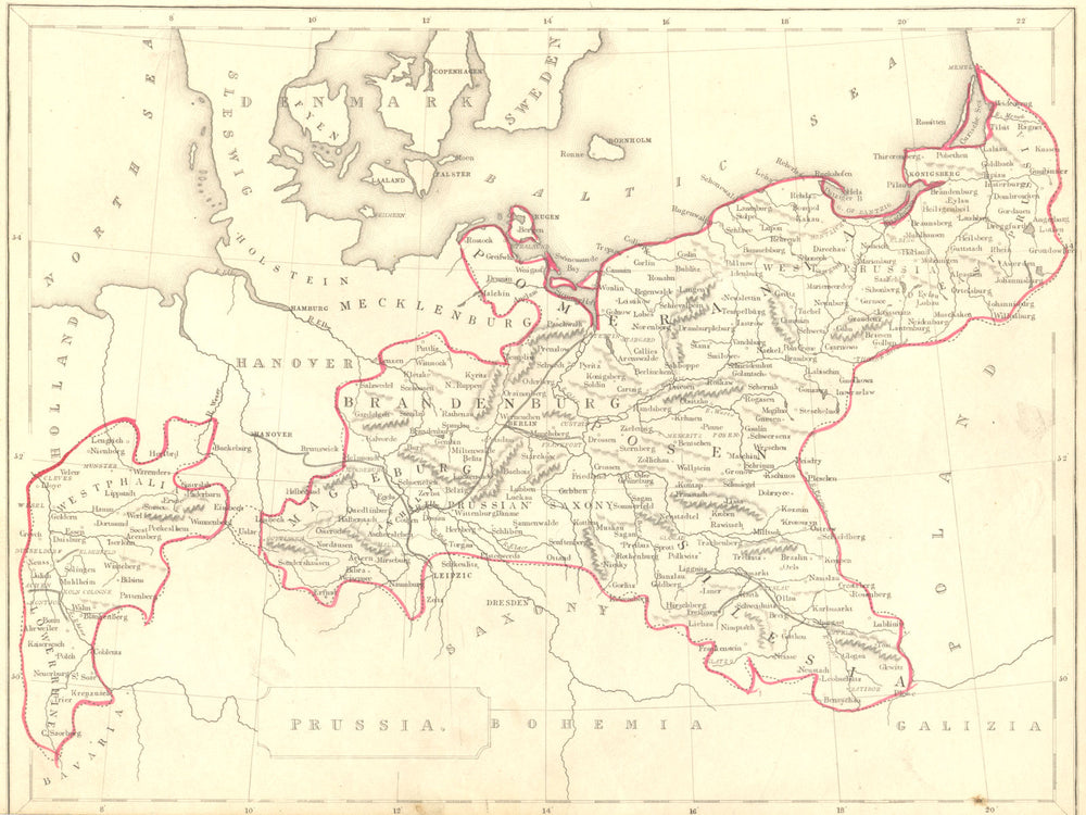 GERMANY. Prussia. Becker 1848 old antique vintage map plan chart