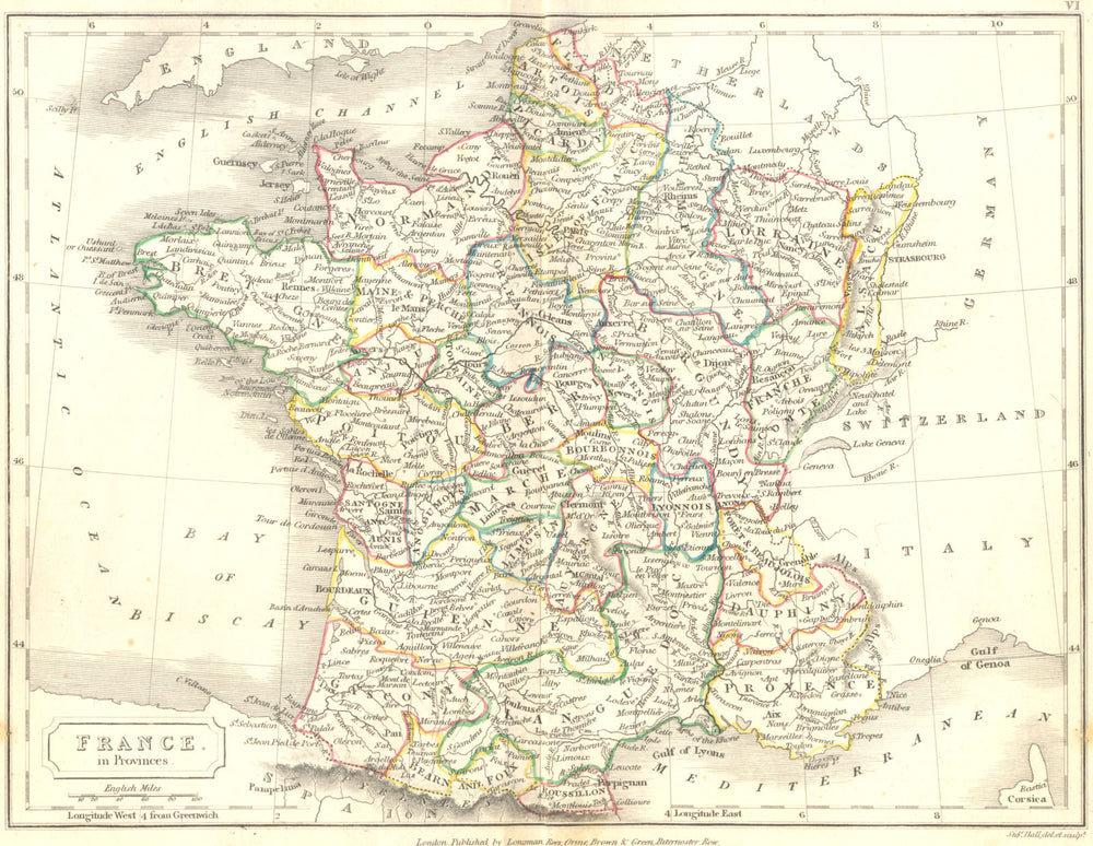 FRANCE. Provinces. Sidney Hall 1850 old antique vintage map plan chart